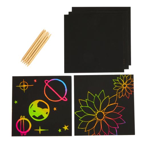 Scratch Art Boards - 25 boards with 5 Sticks