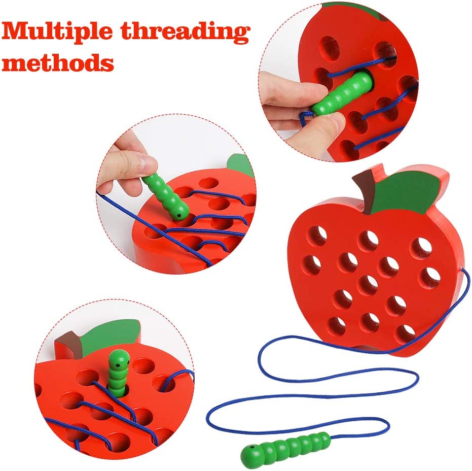 Coogam Wooden Lacing Apple Threading Learning Puzzle Toy