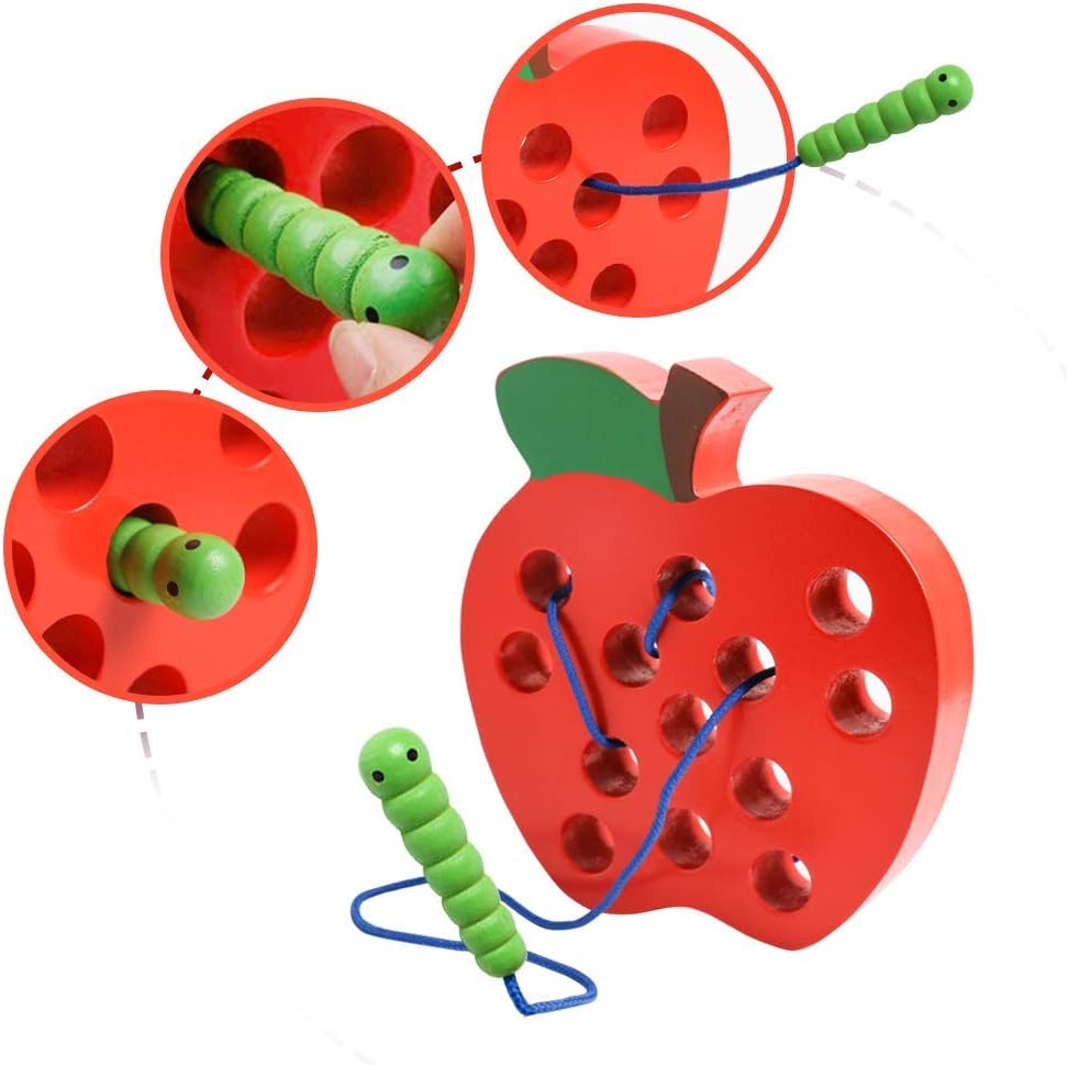 Coogam Wooden Lacing Apple Threading Learning Puzzle Toy