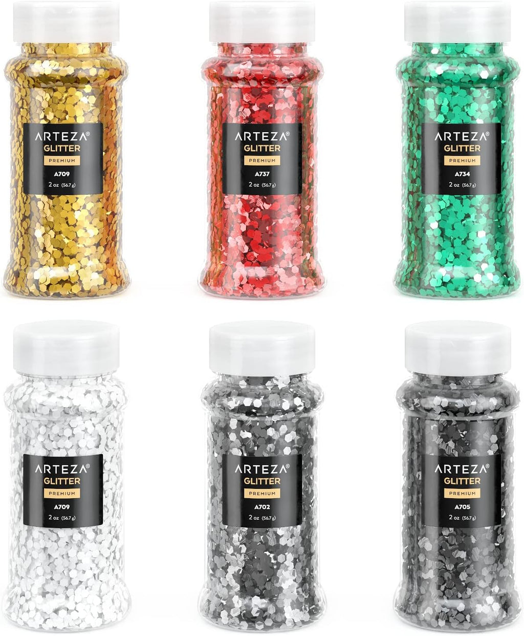 Arteza Chunky Glitter Set, 6 x 2-oz Bottles, Jewel-Toned Glitter - Dp crafts
