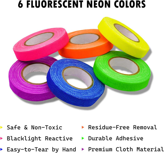 Neon Spike Tape, 6 Fluorescent Colors.5 Inch x 30 Feet,