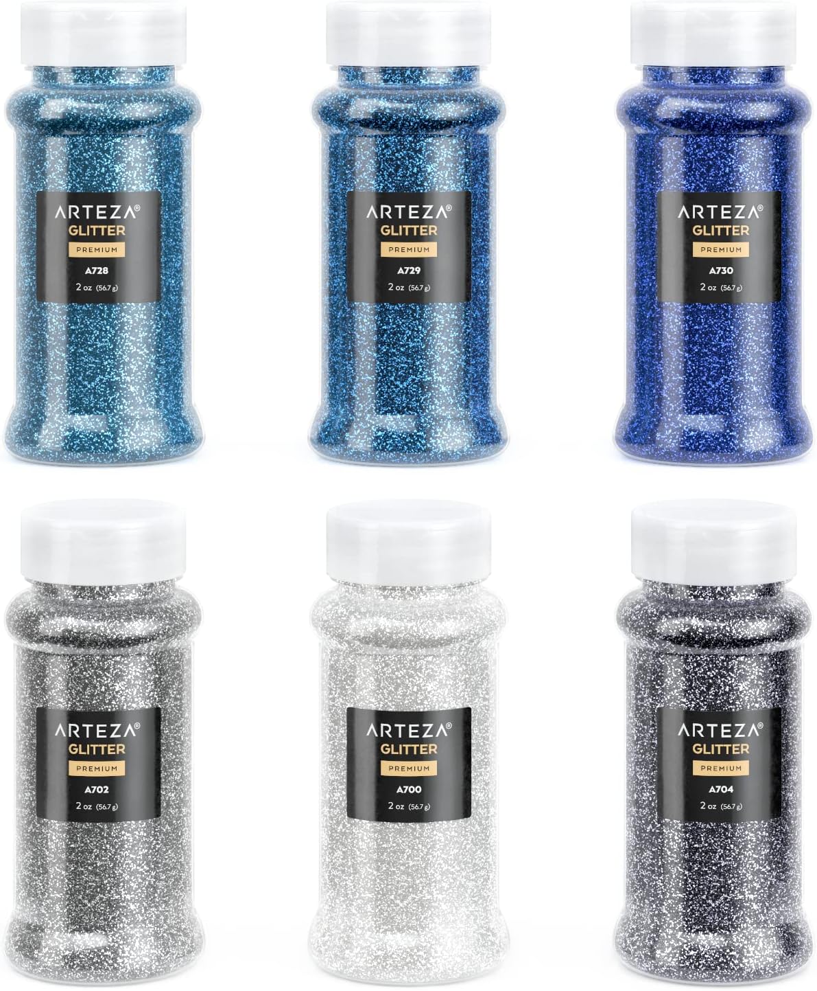 Arteza Fine Glitter Set, 6 x 2-oz Bottles, Ocean-Toned Glitter