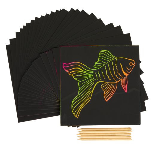Scratch Art Boards - 25 boards with 5 Sticks