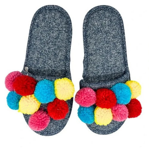 Pj Couture Grey Fuzzy Ball Slipper - Dp crafts