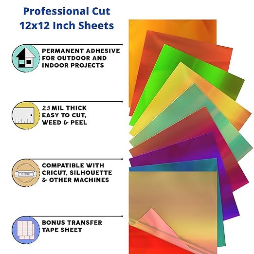 Kassa 10-Pack Holographic Color-Changing Vinyl Sheets | 12" x 12" - Dp crafts