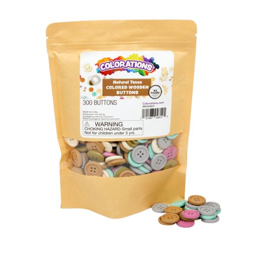 Colorations Natural Tones Wooden Buttons - 300 Pcs, 6 Colors - Dp crafts