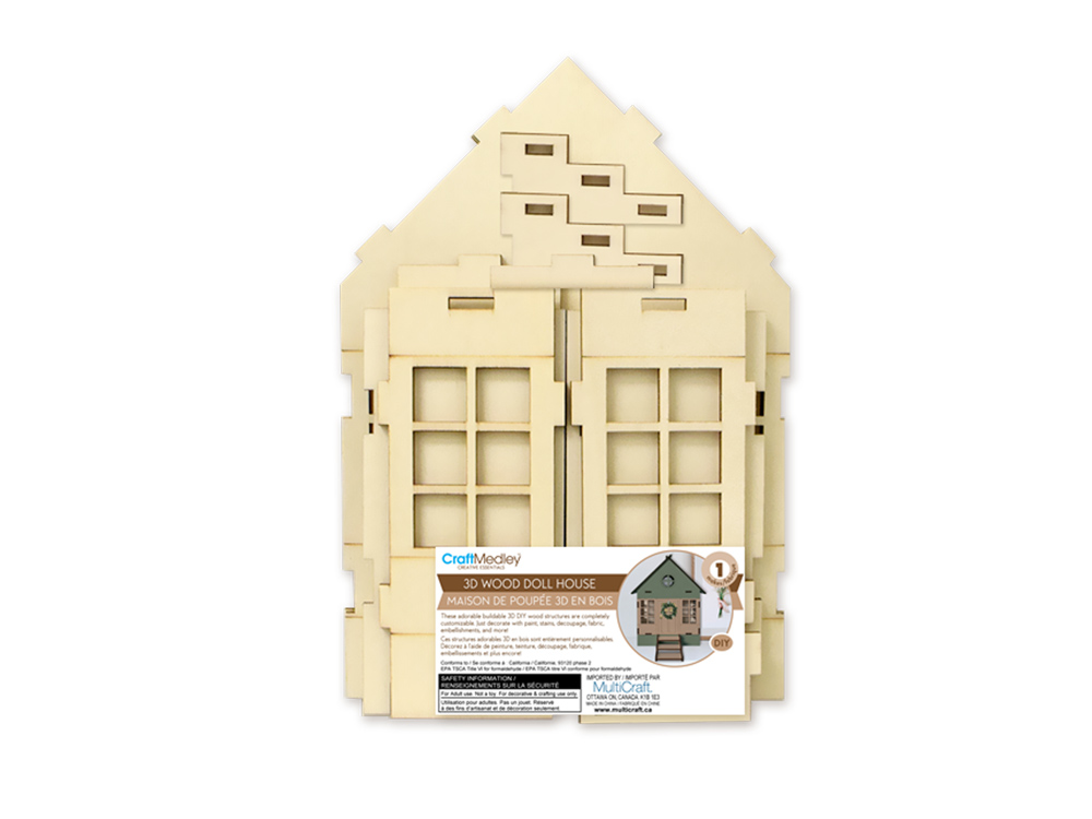 Wood Craft: 7.4"x2.8"x9.5" DIY 3D House Structure Closed Roof - Dp crafts