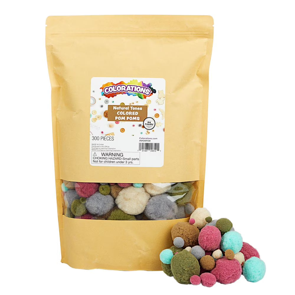 Colorations Natural Tones Color Pom Poms - 300 Pieces - Dp crafts