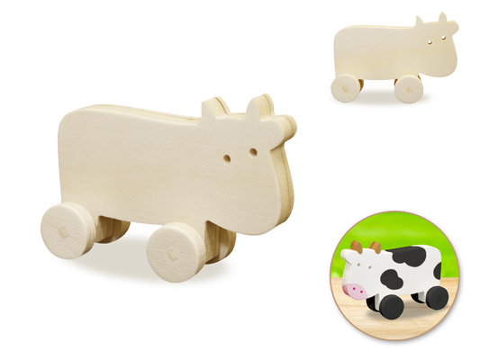 Wood Craft: 4.5" DIY Animals on Wheels